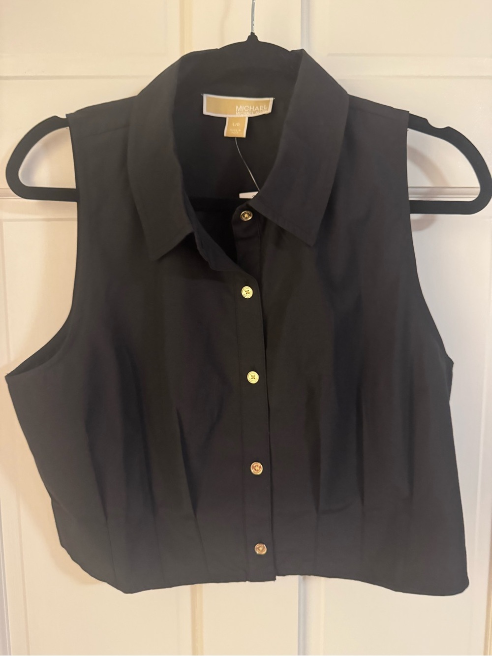 Michael Kors Black Sleeveless Button-Down Blouse with Gold Buttons
